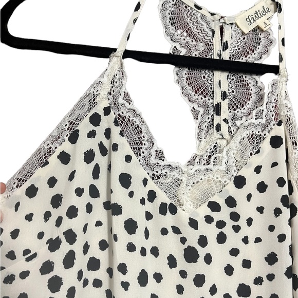 White Animal Print Lace Top with Racerback and Buttons - Picture 3 of 5